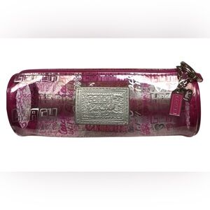 COACH Y2K Rare Pink Poppy Pencil Case Makeup Pouch Bag Heart Zip Coach Tag Charm
